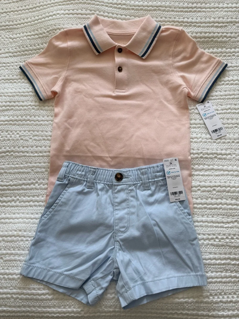 NWT Carters Marching Set - 3T Boys Pink Polo & Light Blue Shorts